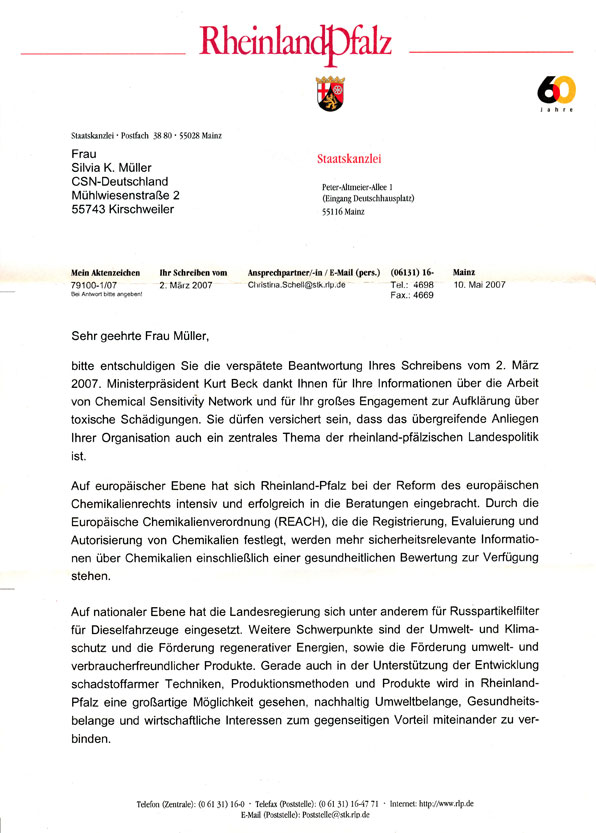 Antwortschreiben Staatskanzlei Rheinland Pfalz